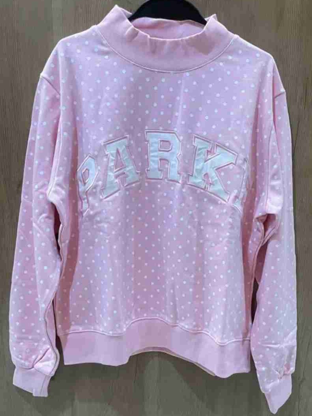 Parke Light Pink Polka Dot Sweatshirt with Raised Lettering